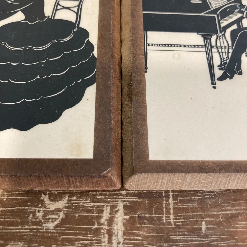 Vintage Set of 3 Victorian Revival Music Silhouette Prints - Black on Cream - Picture 16 of 16